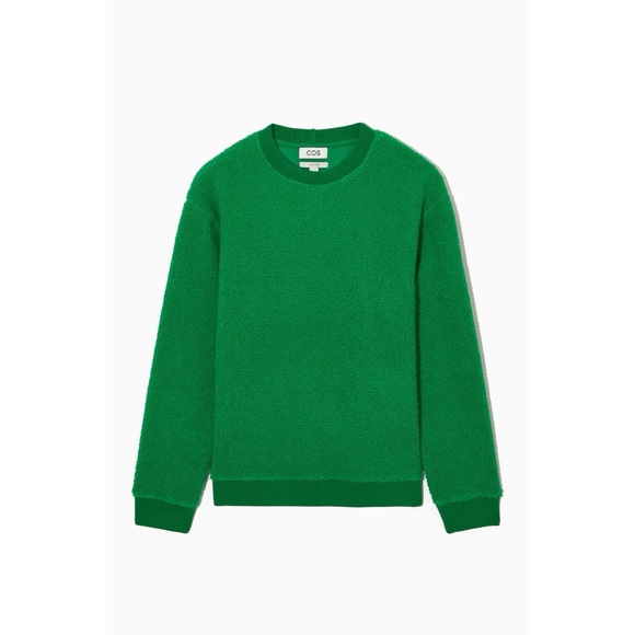 COS Men’s Relaxed Fit Teddy Sweatshirt Size Medium Green Long Sleeve Crew Neck - Picture 5 of 12